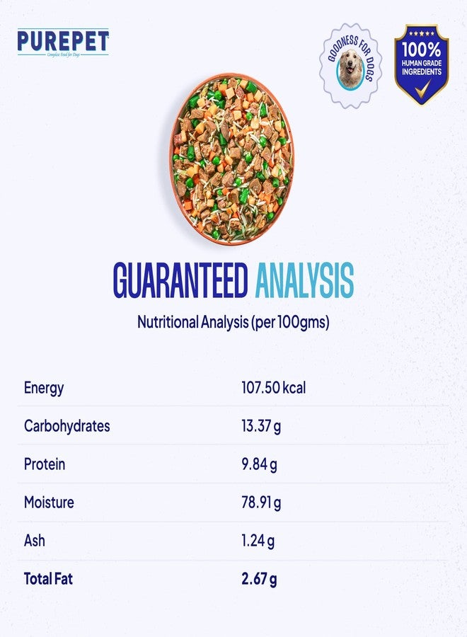 Purepet Fresh Dog Food Chicken & Vegetables, for Adult & Puppy, 300gm | High Protein, 65% Real Chicken, 35% Fruits & Veggies |No Preservatives | Ready to Serve | All Breeds | One Pack One Meal - Image 4